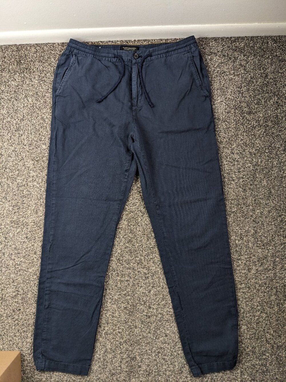 Scotch & Soda Pants Warren Linen Elastic Waist Drawstring Navy Blue Mens 32x31